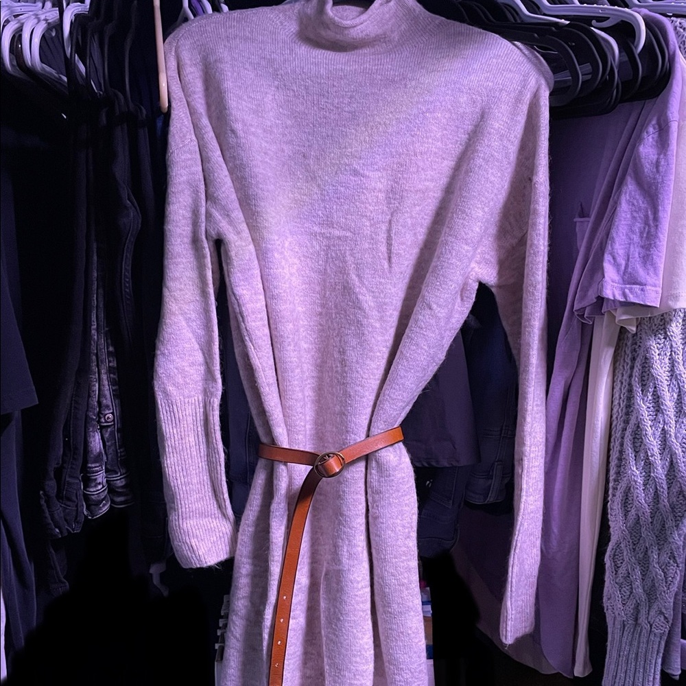Shin length sweater dress